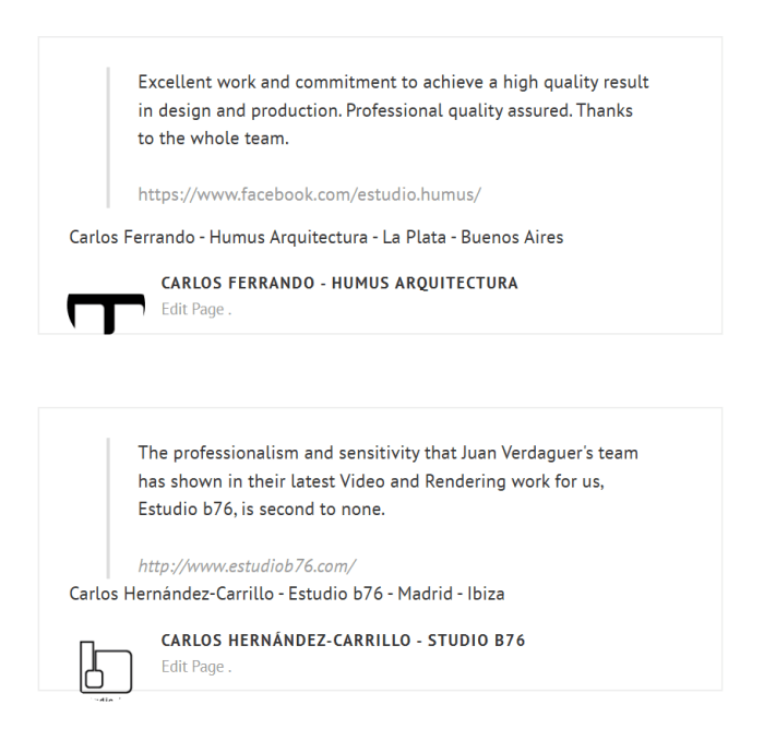 Positive customer reviews about a rendering company 3DJVA Renders